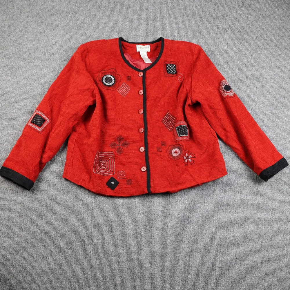 Napa Valley Jacket Womens Petite‎ Large Red Black Embroidered Button Front Lined
